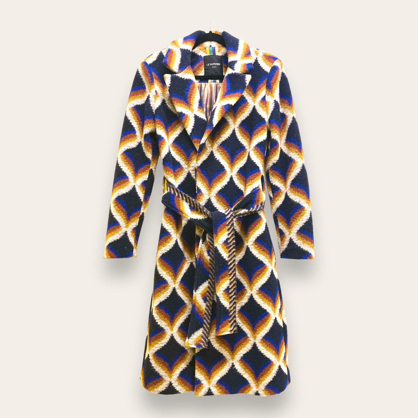 Colourful geometric print coat by Le Superbe